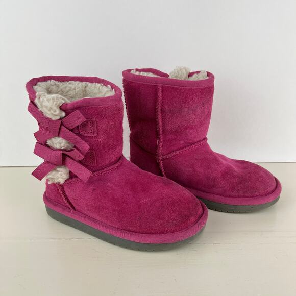 Koolaburra by UGG Pink Victoria Short Classic Girls 10 Fleece Fur Lined Bows - Picture 1 of 8